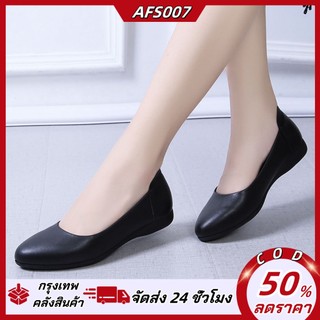 รองเท้า แบนสไตล์สีทึบสำหรับผู้หญิง, รองเท้าเดินเรียบ ๆ ที่สวมได้ง่าย, หน้าเท้ากลมสำหรับใส่ทุกวัน