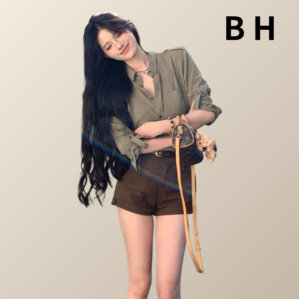 เสื้อเชิ้ตแขนยาวสไตล์ย้อนยุคสำหรับผู้หญิง ออกแบบตามแฟชันเกาหลี ดีไซน์คอปกพับและทรงคล่องตัว