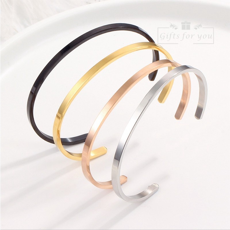 G4U B101 กำไลข้อมือสแตนเลสแกะสลัก ขนาดความกว้าง 4 มิลลิเมตร เปิดข้อมือ สำหรับทั้งผู้ชายและผู้หญิง