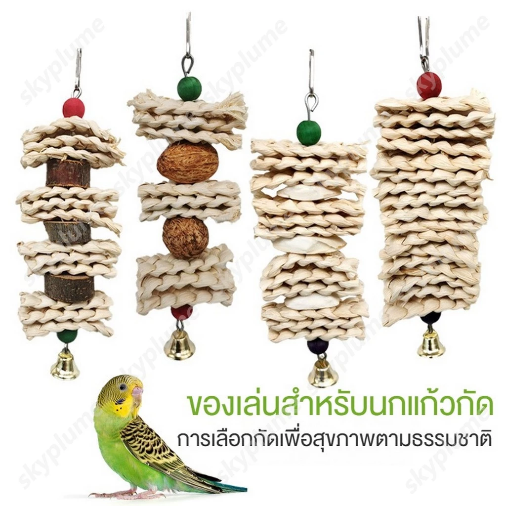 ชุดของเล่นนกแก้ว 5 แบบ สายกัดแทะข้าวโพด+ลูกจันทน์เทศ+ไม้แอปเปิ้ล+กระดองปลาหมึก ขนาด 20/25 ซม