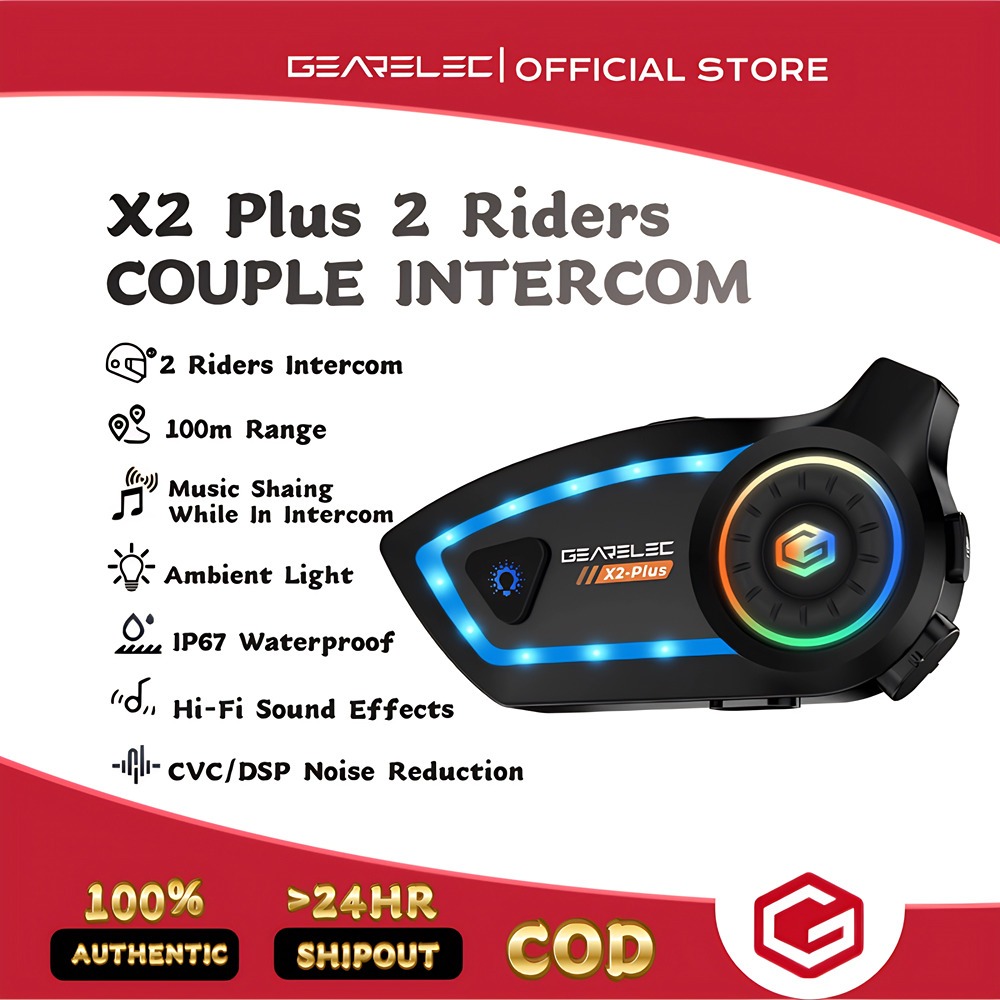 GEARELEC X2-Plus บลูทูธติดหมวก บลูทูธ 5.3 กันน้ำ IP67 ลดเสียงรบกวนอัจฉริยะ CVC&DSP  แบ่งปันเพลง เอฟเ
