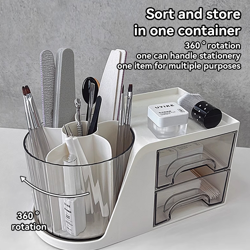 เครื่องมือทําเล็บ เพ้นท์เล็บ มัลติฟังก์ชั่หมุนกล่องเก็บเล็บแปรงไฟล์เล็บการจัดเก็บความจุสูงแฟนซี นิบิรุดู