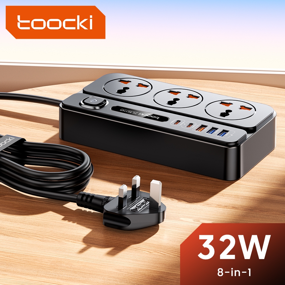 Toocki 8-in-1 เอาต์พุต 2500W Max Universal 5AC Outlet ป้องกันความปลอดภัย MultiFunction ซ็อกเก็ต PD 32W GaN Fast ชาร์จอเนกประสงค์ Power Strip USB ชาร์จโทรศัพท์อะแดปเตอร์ EU US UK ปลั๊ก