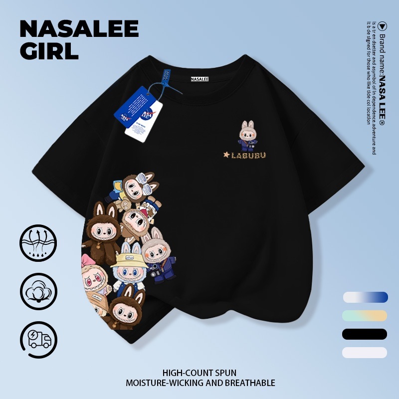 【ส่งด่วนในวันเดียวกัน】เสื้อยืดแขนสั้นเด็ก NASA เนื้อฝ้ายสีขาว ระบายอากาศดี ลายLABUBU น่ารัก มีดีไซน์ ใส่ได้ทั้งเด็กชาย-หญิง สไตล์สตรีทแฟชั่น