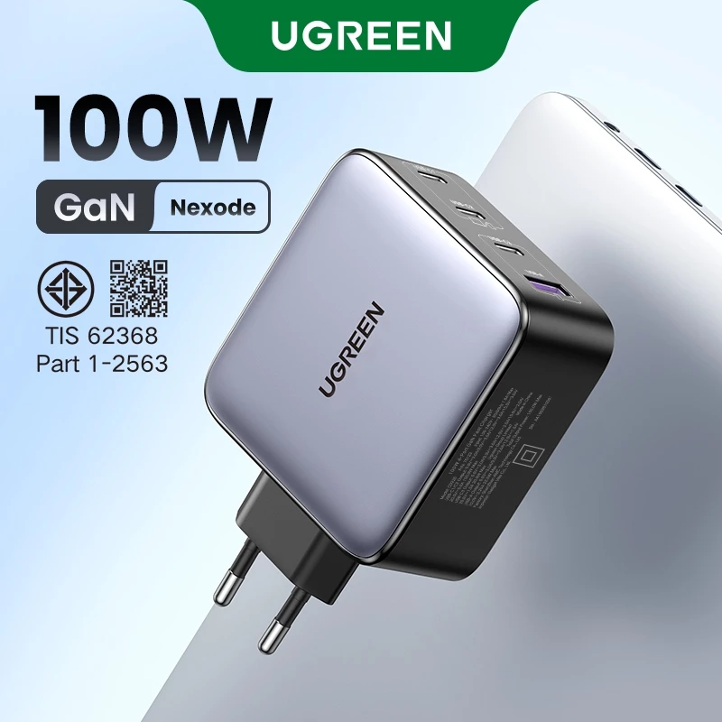 UGREEN Nexode100W USB C Wall Charger 4-Port GaN Charger Block ใช้งานร่วมกับ iPhone 17 Pro Max MacBook Pro/Air iPad Pro/Mini iPhone Dell XPS Samsung S25 Ultra Pixel
