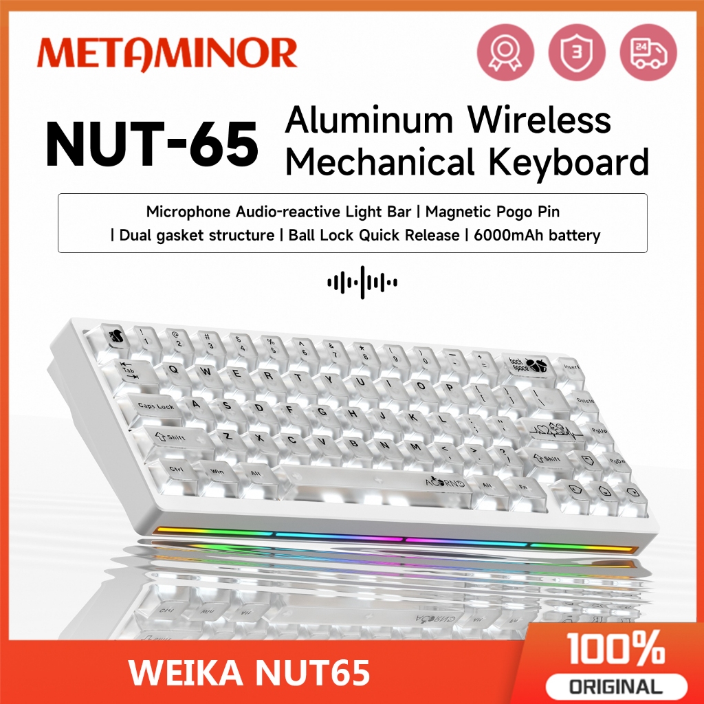 WEIKA Nut65 อลูมิเนียมคีย์บอร์ดไร้สายคีย์บอร์ดแบบกําหนดเอง 65% บลูทูธแบบมีสาย 2.4g รองรับ VIA