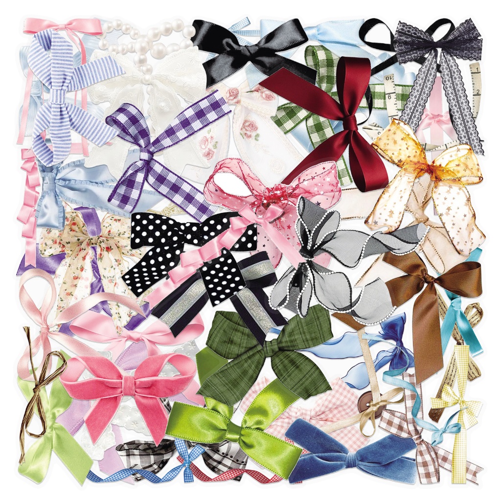 น่ารัก 50 ชิ้น Bowknot สติกเกอร์ใสสําหรับแล็ปท็อปสมุดภาพ Art หมวกกันน็อคสติกเกอร์ Graffiti กันน้ํา DIY