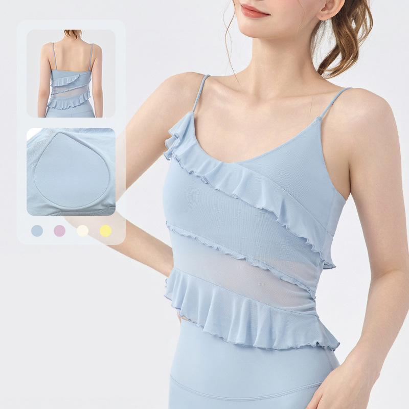 เสื้อคล้องคอนุ่มนวลสำหรับการออกกำลังกายฟิตเนสมีชั้นในแบบคงที่ พิเศษด้วยการออกแบบเพื่อยึดเกาะขณะทำโยคะ