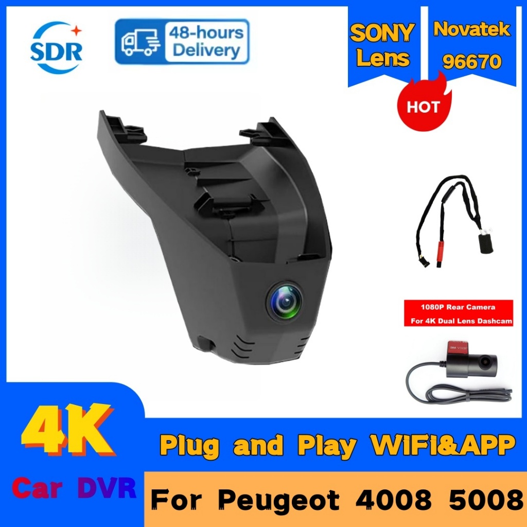 ด้านหน้าและด้านหลัง 4K Wifi Dashcam สําหรับ Peugeot 4008 5008 360THP 400THP 508SW 508 2nd Gen 2019 2