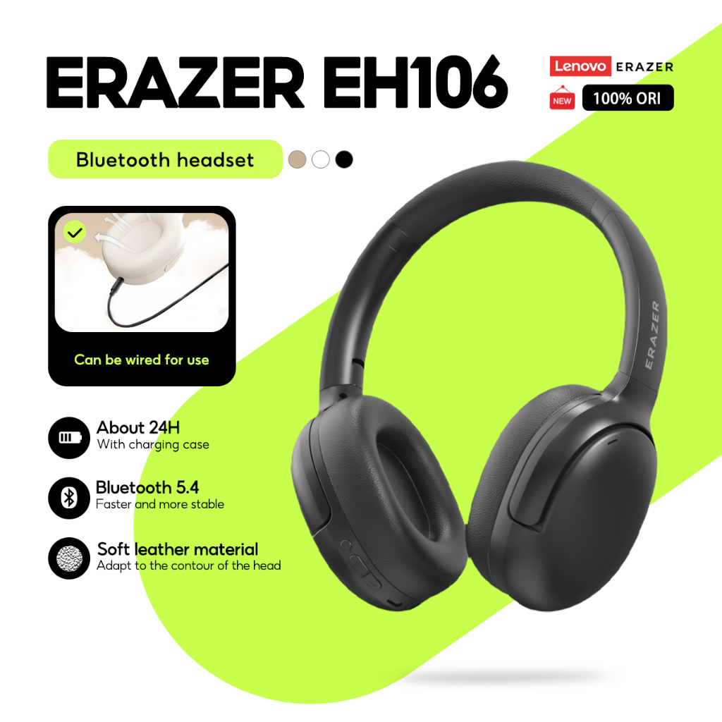 Lenovo Erazer หูฟังเอียร์บัด EH106 ไร้สายบลูทูธ 5.4 หูฟังแบบพับได้หูฟังแบบพกพาชุดหูฟังกีฬาสําหรับเล่นเกมอายุการใช้งานแบตเตอรี่ยาวนานพร้อมไมโครโฟน
