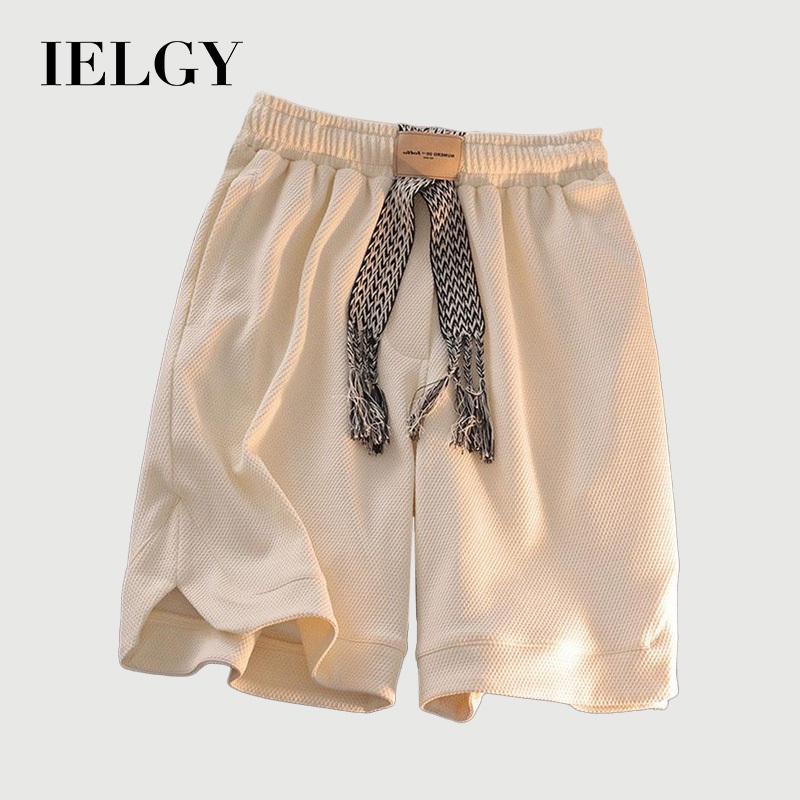IELGY กางเกงลําลองวาฟเฟิลย้อนยุคสําหรับผู้ชาย