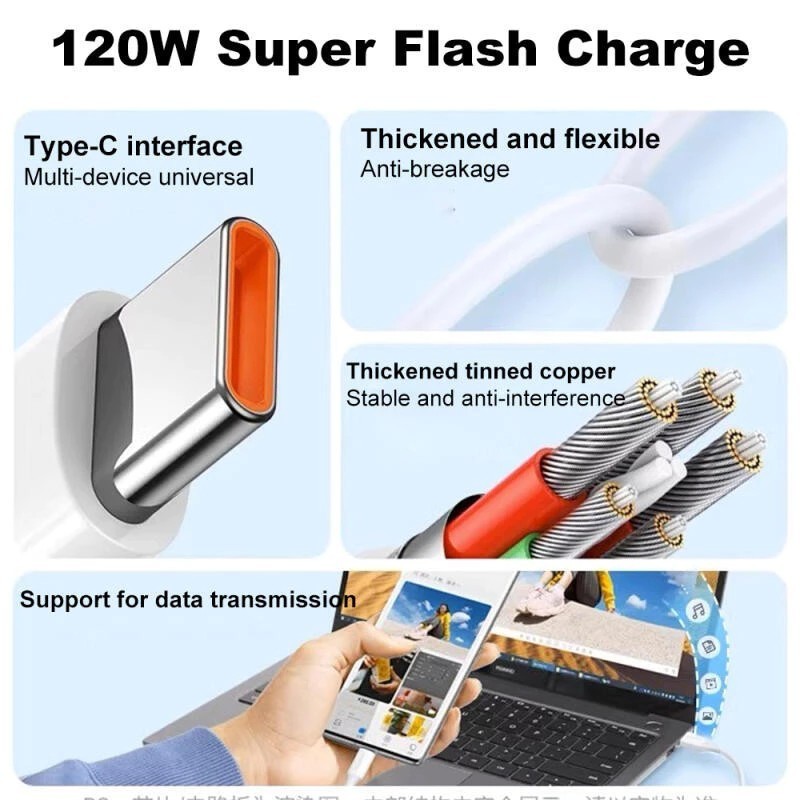 KUGUY ชุดชาร์จ 240W สายชาร์จ + หัวชาร์จ Fast Charger 120W ชาร์จ USB to TYPE C สายชาร์จ 6A ชาร์จเร็วที่สุด รองรับ Xiami - รูปที่ 5