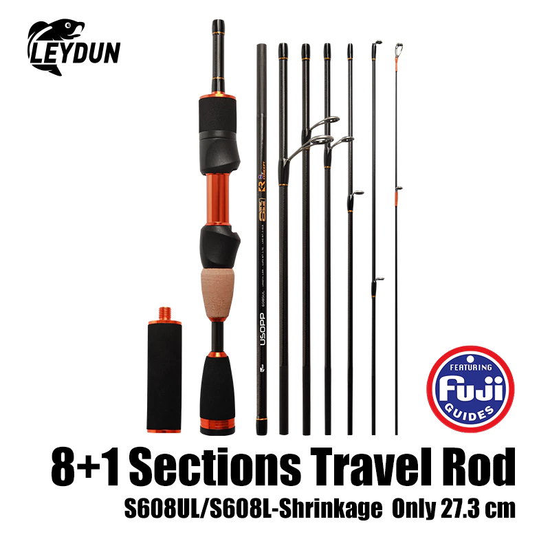 LEYDUN 8+1 เบ็ดตกปลา Full FUJI Travel Rod Spinning Carbon Fishing Rod 1.83m/1.9m