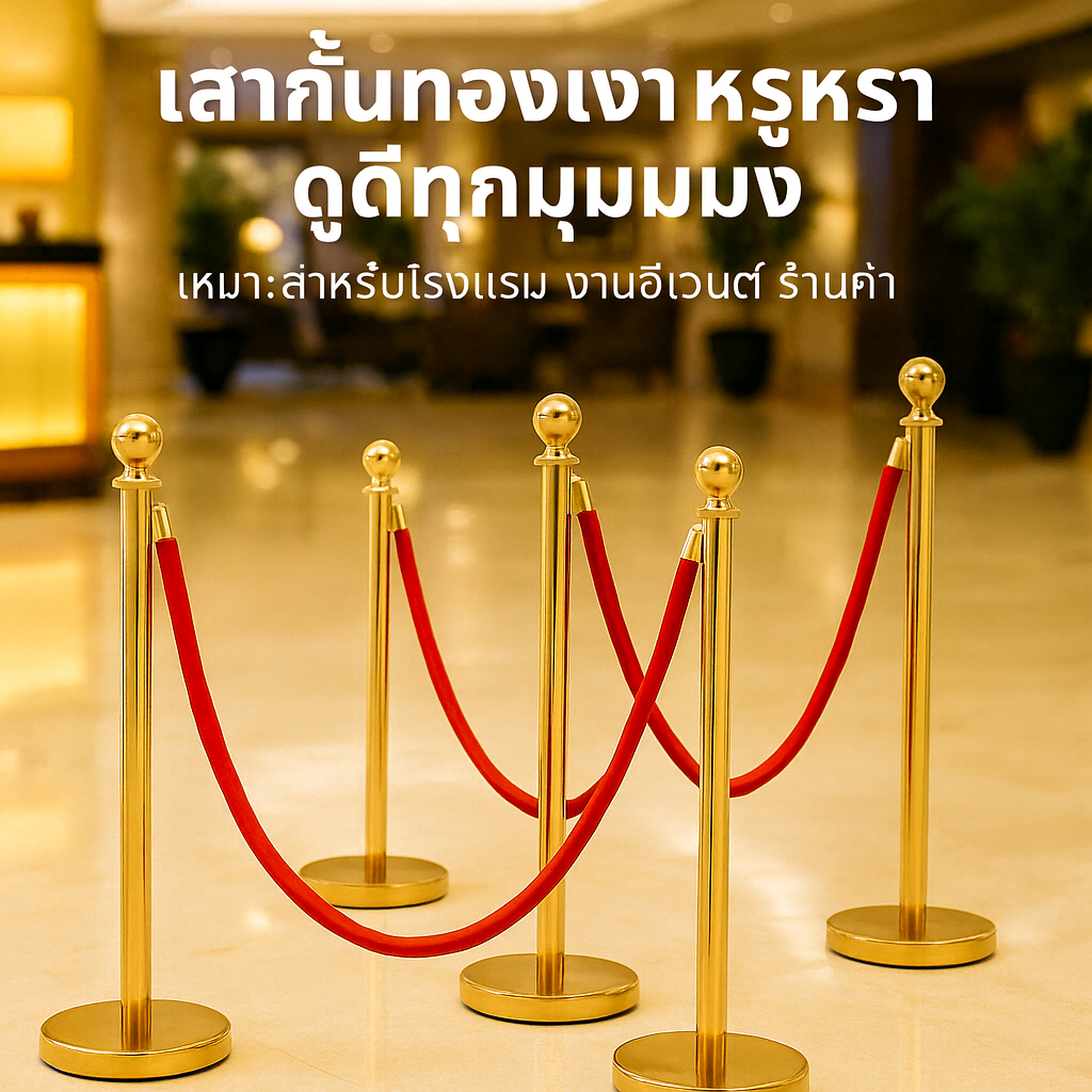 Golden Round Head Gift Guest Rod สแตนเลสรั้วโลหะหนึ่งเมตรสายเสาเชือกป่านเชือกกํามะหยี่รั้วเตือนเชือกคิว