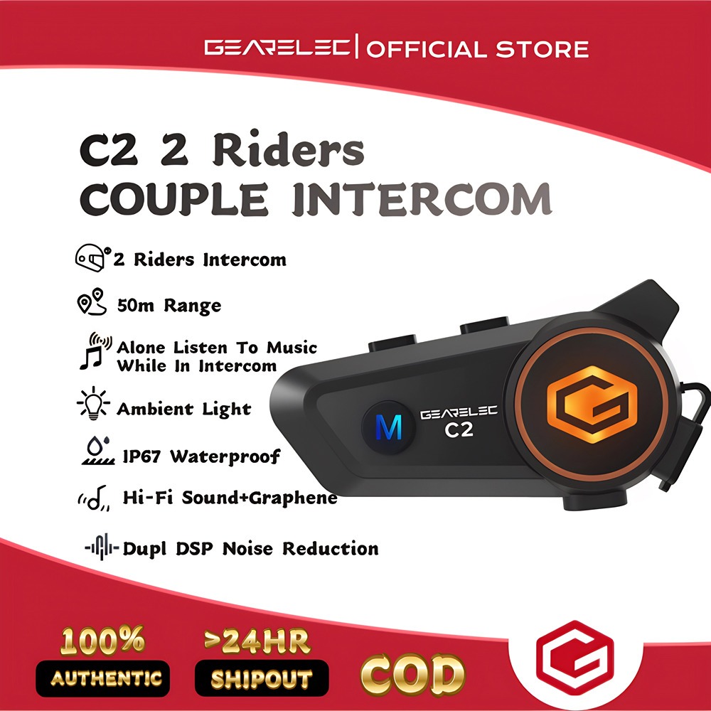 GEARELEC C2 หูฟังบลูทูธติดหมวก บลูทูธ 5.3 กันน้ำ IPX7 อินเตอร์คอม แฮนด์ฟรี ลดเสียงรบกวนอัจฉริยะ โทรแ