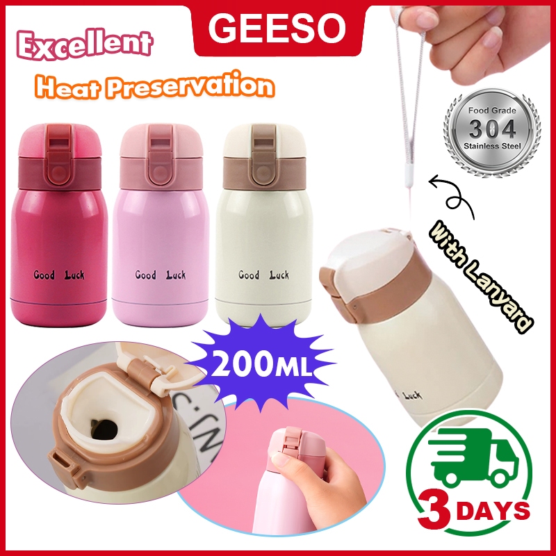 GEESO 200ML Mini ถ้วยน้ําฉนวนแก้ว 304 สแตนเลสแก้วกาแฟเดินทางสูญญากาศฉนวนกระติกน้ําร้อนน่ารัก Tumbler