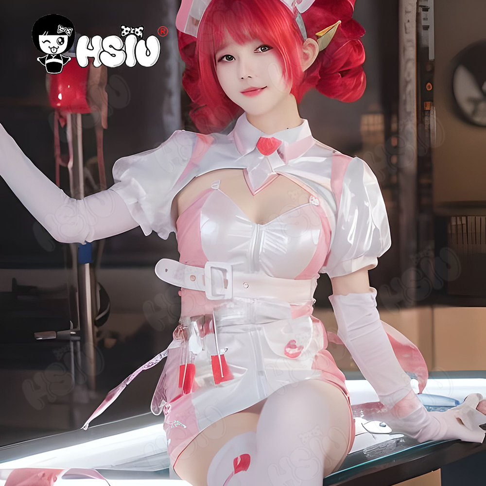 Buro คอสเพลย์เครื่องแต่งกายวิกผม HSIU สั้นผมสีแดงพยาบาลกระโปรงชุดเกม Muse Dash Night เลือด descent คอสเพลย์เครื่องแต่งกายวิกผม
