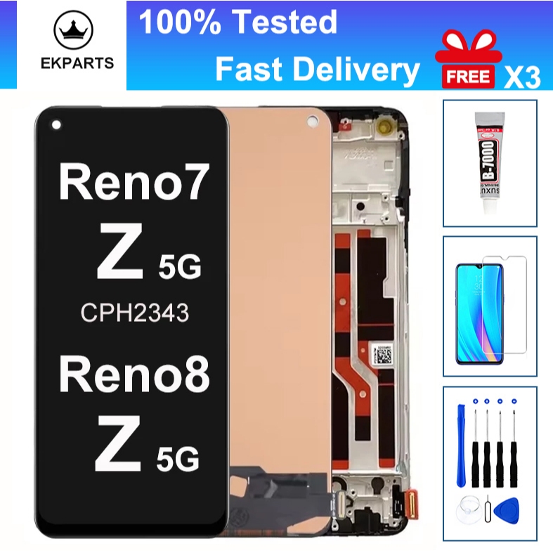 6.43 "จอแสดงผลสําหรับ OPPO Reno7 Reno8 Reno 7 8 Z 7Z 8Z 5G CPH2343 LCD Touch Screen Digitizer Assemb