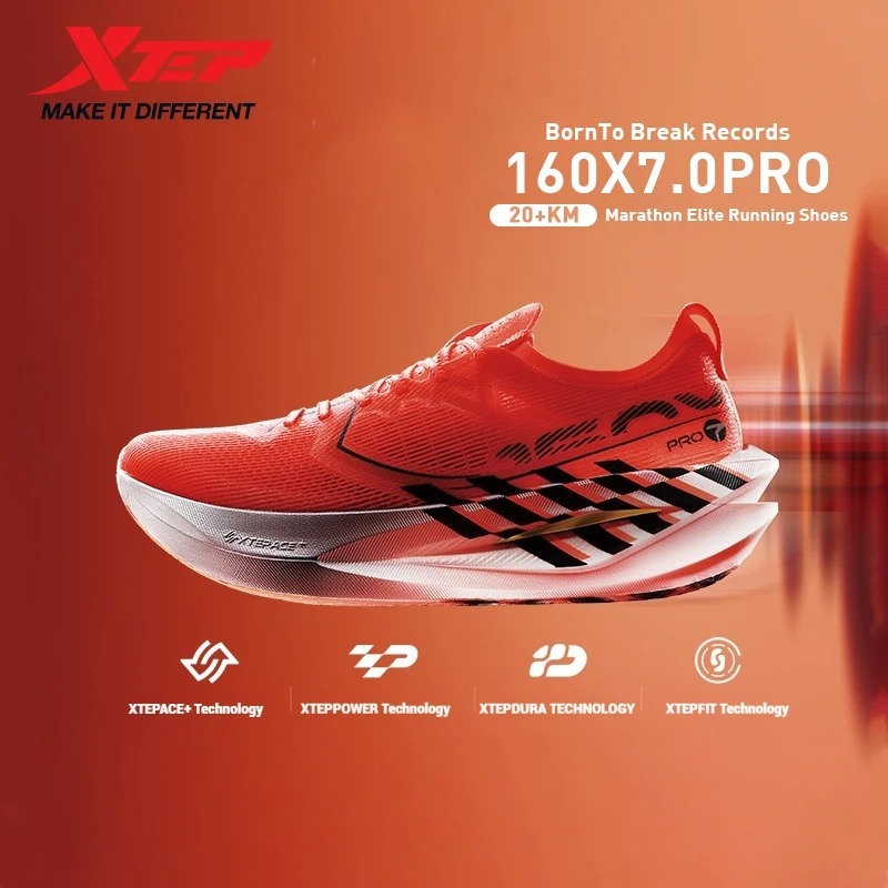 XTEP 160X 7.0 PRO Men Racing แผ่นคาร์บอนรองเท้าวิ่ง Professional รองเท้าวิ่งมาราธอน Shock Absorption
