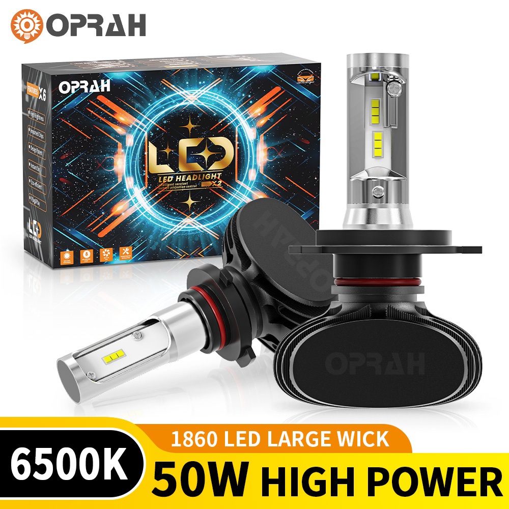 Oprah 2pcs S1 50W High Power Super Bright H4 LED ไฟหน้า 1860 ไฟหน้า H1 H3 H11 H16 9005 9006 ไฟหน้ารถหลอดไฟต่ํา 6500K