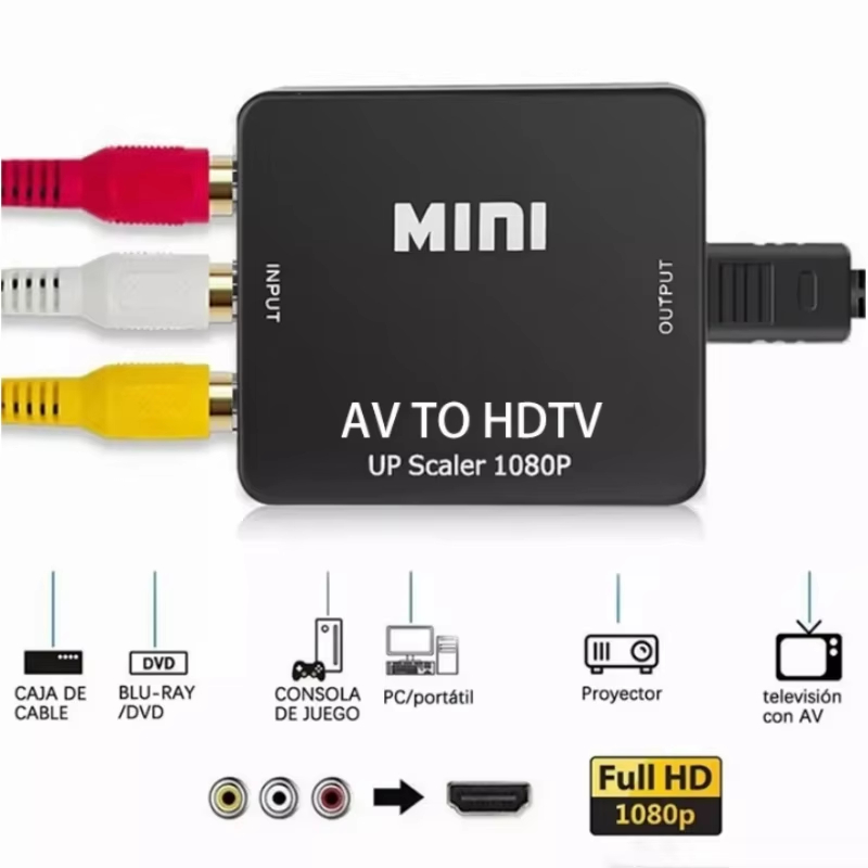 AV2HDMI RCA เป็นอะแดปเตอร์แปลง HDMI AV เป็น HDMI ตัวแปลงคอมโพสิต 1080P HDTV