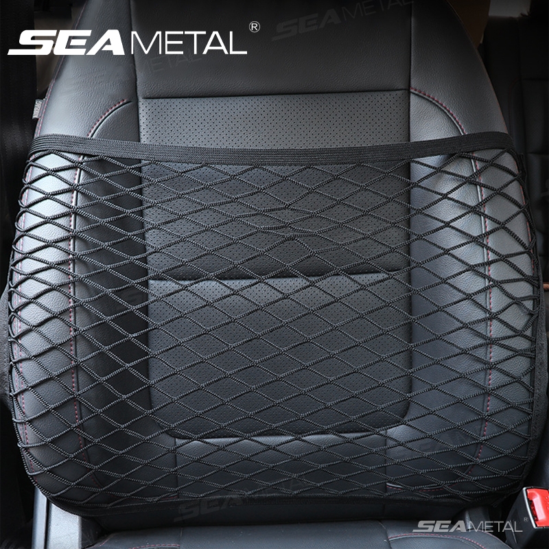 SEAMETAL ตาข่ายเก็บของสําหรับติดเบาะรถยนต์ ความยืดหยุ่นที่แข็งแกร่ง ความจุขนาดใหญ่ ผู้จัดรถ กระเป๋าเก็บข้อมูลหลังที่นั่ง
