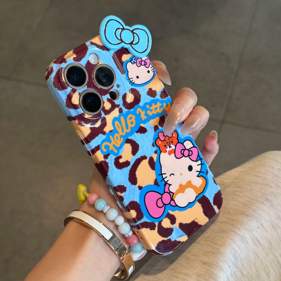 Shopee ขายร้อนน่ารักเสือดาวพิมพ์ Hello Kitty เคสโทรศัพท์พร้อมสติ๊กเกอร์,ฟิล์มกันฝุ่นกันกระแทก Hard/S