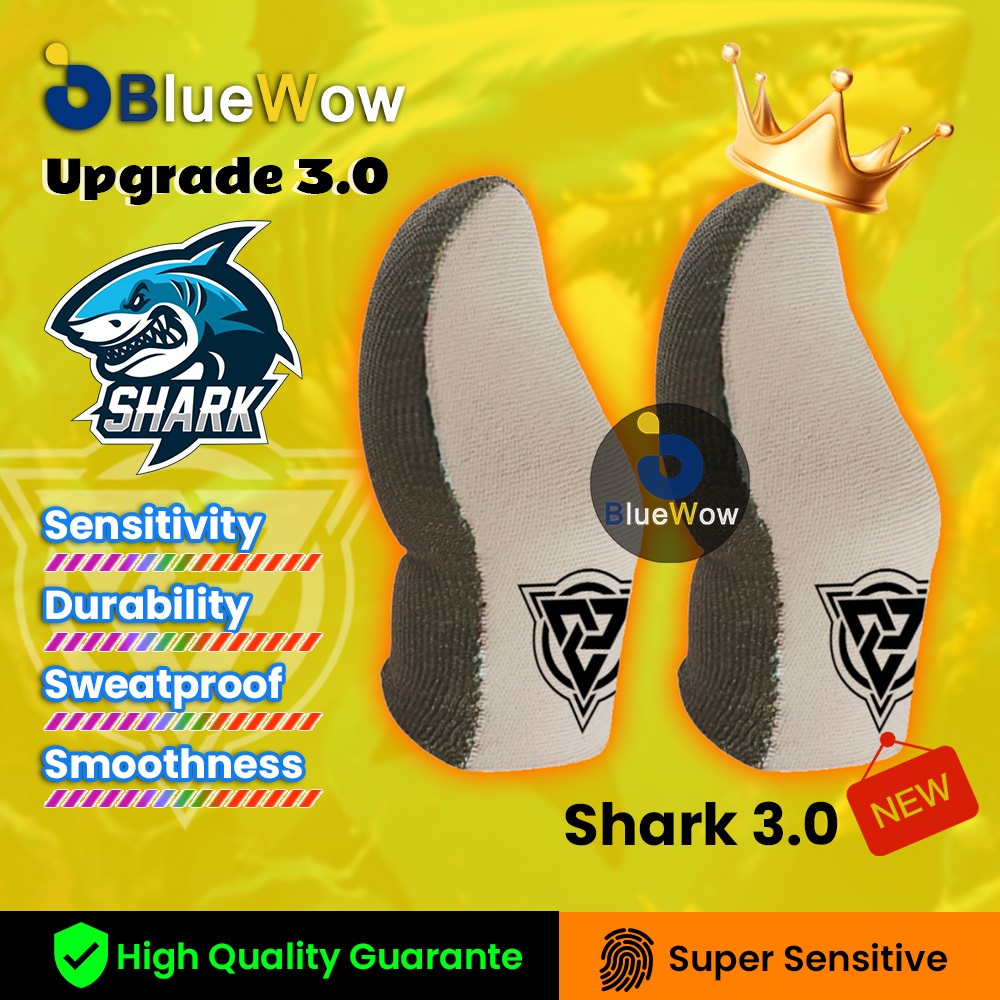 BlueWow Flying Shark 3.0 Gaming Finger Sleeves, Ice Silk Silver Fiber Conductive Tips, Anti-Sweater 