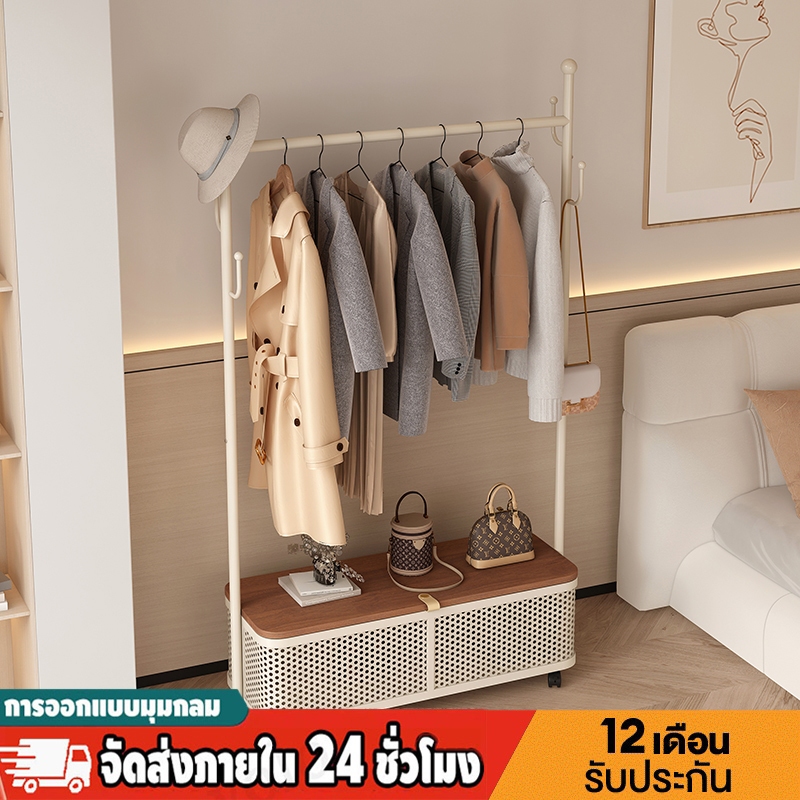 ชั้นวางเสื้อผ้า เสื้อผ้า 60/80/100 ซม. แขวนราว น้ําหนักได้ถึง 15 กิโลกรัม มีล้อ ตะกร้าใส่ของ มีฝาปิด