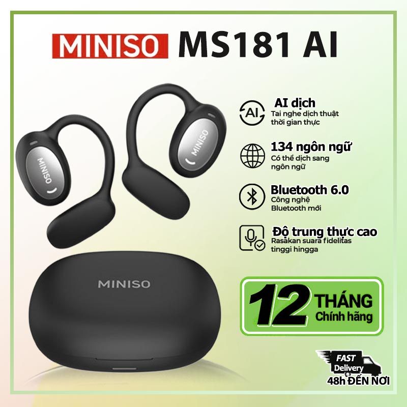 MINISO MS181 AI ชุดหูฟังแปลชุดหูฟังบลูทูธ v5.4 กันน้ํา Ipx4 ชุดหูฟังแขวนหู HD Call สมาร์ท anc ตัดเสี