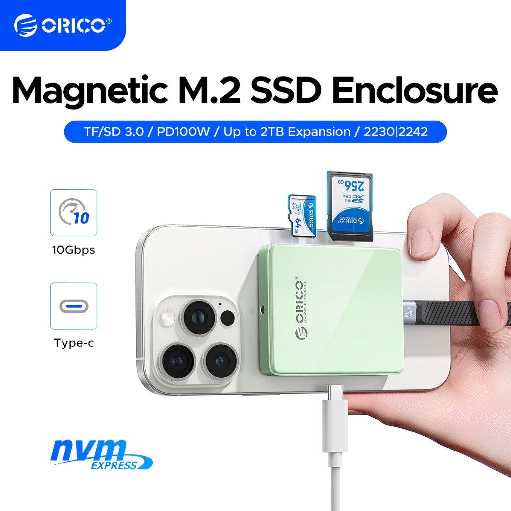 ORICO SSD Enclosure M.2 Magnetic NVMe Enclosure Type-c TF/SD 3.0 Card Reader PD 100W Hard Disk Box ส