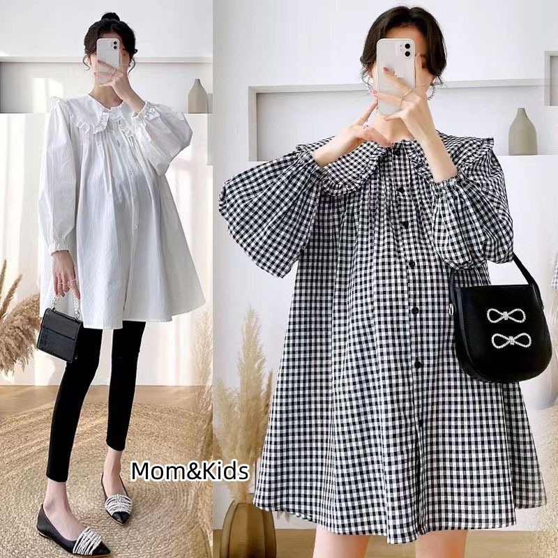 เสื้อเชิ้ตแขนยาว ทรงหลวม สไตล์เกาหลี แฟชั่นฤดูใบไม้ผลิ และฤดูใบไม้ร่วง สําหรับคุณแม่ตั้งครรภ์