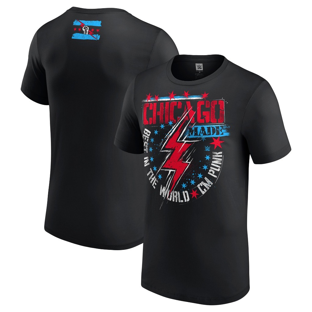 เสื้อยืดผู้ชายสีดํา CM Punk Chicago Made