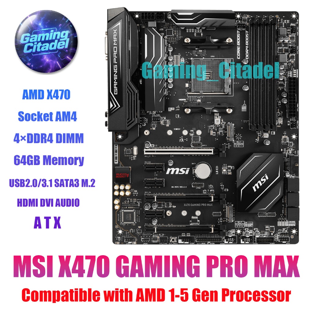 ใช้เมนบอร์ด MSI X470 GAMING PRO MAX DDR4 ATX AM4 เข้ากันได้กับโปรเซสเซอร์ Intel 1-5 Gen ทดสอบ