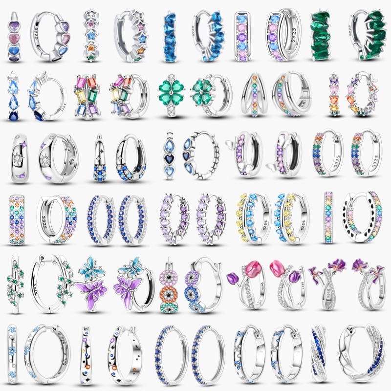 925 เงินคลาสสิกต่างหูโคลเวอร์สี่ใบ,สายรุ้งที่มีสีสันดาวต่างหูสุภาพสตรีหัวเข็มขัดต่างหูรูปทรงเรขาคณิตของขวัญ