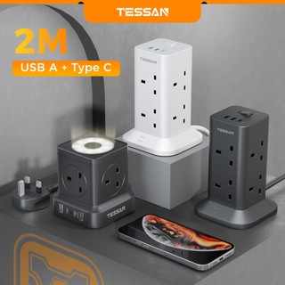 TESSAN Tower Extension Cord Multi Plug Socket Adapter with Type C Extension Plug Power Strip