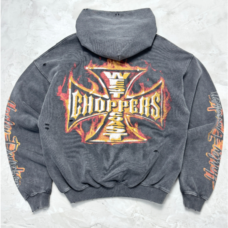 เซนต์ < West Coast Chopper Harley Flame West Coast Cross} เสื้อสเวตเตอร์มีฮู้ดแบบน้ําล้างจํากัด