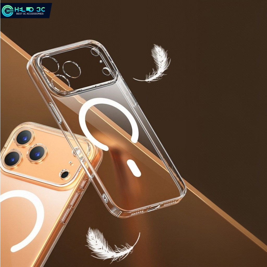 Memumi เคสแม่เหล็กโปร่งใสป้องกันสีเหลืองสําหรับ for iPhone 17 pro max เคส 1.2 มม. กันกระแทกบางเฉียบส