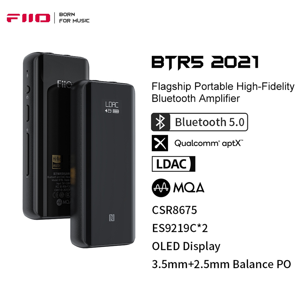 FiiO BTR5 2021 เครื่องขยายเสียงบลูทูธแบบพกพา ES9219C*2 MQA USB DAC BT5.2 เครื่องขยายเสียงหูฟัง PCM38