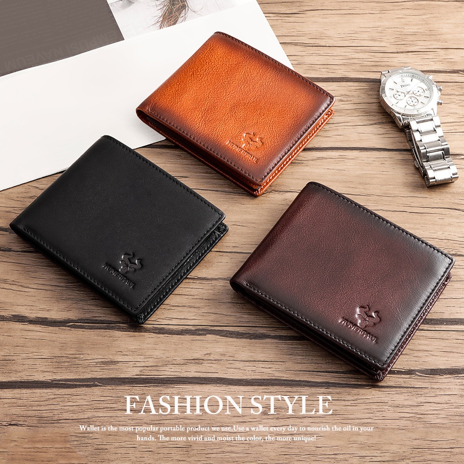 หนังวัวแท้HUMERPAUL ยี่ห้อกระเป๋าสตางค์ผู้ชาย RFID First Layer Cowhide หรูหราของขวัญกล่องชายผู้ถือบัตรกระเป๋า