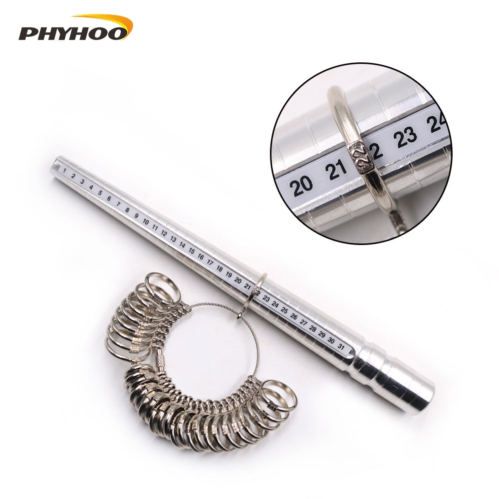 PHYHOO Ring Sizer Kit Mandrel Finger Ring Gauge Sizer Stick เครื่องมือวัดสําหรับเครื่องประดับทําเครื