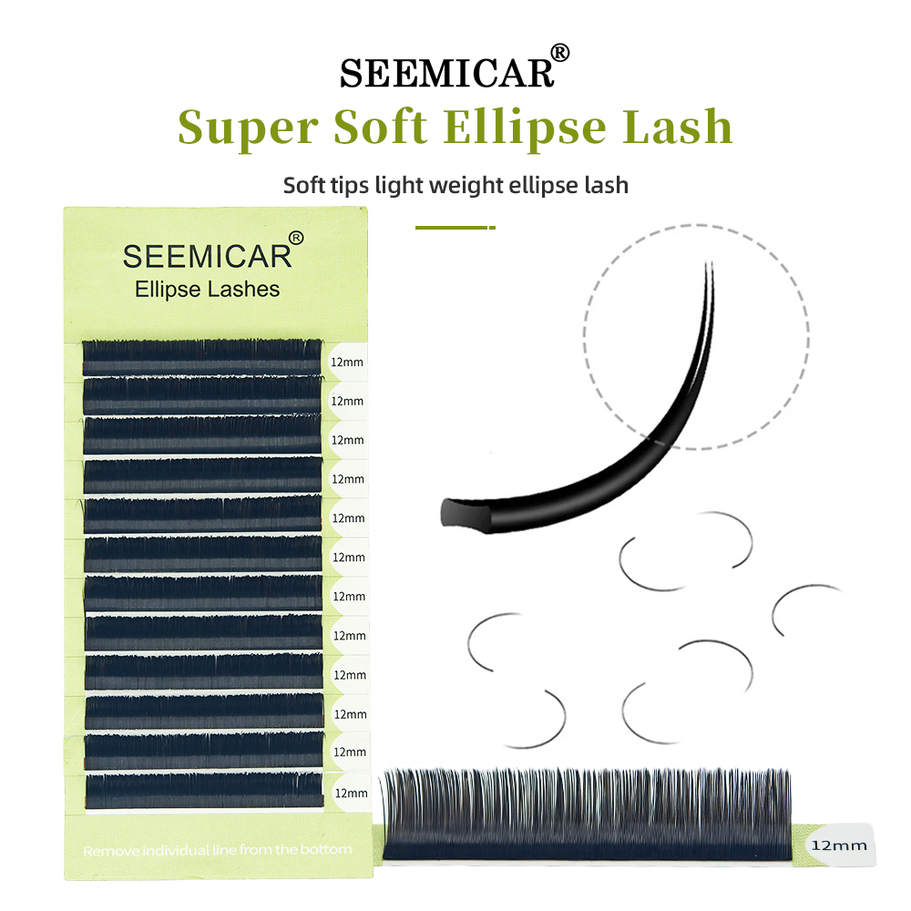 SEEMICAR ขนตาส่วนบุคคลธรรมชาติแบน ellipse ขนตาอุปกรณ์ ellipse แบนขนตานุ่ม Split-tips ขนตาปลอมขยาย