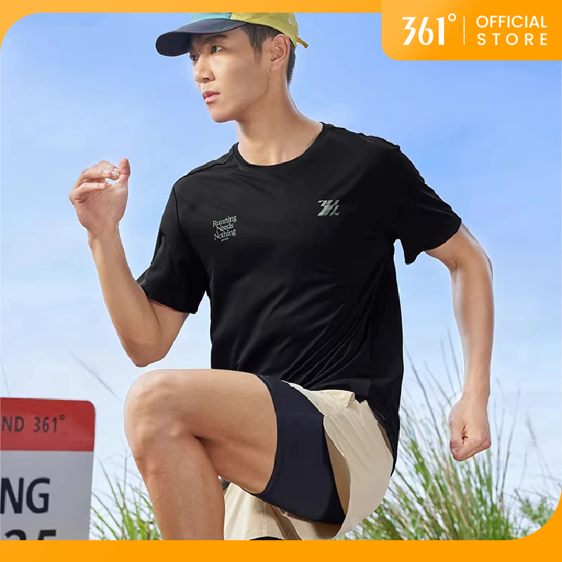 361 Degrees เสื้อยืดกีฬาผู้ชาย ชุดออกกำลังกายกลางแจ้ง แห้งเร็ว ชุดวิ่งมาราธอนสำหรับผู้ชาย 652522102