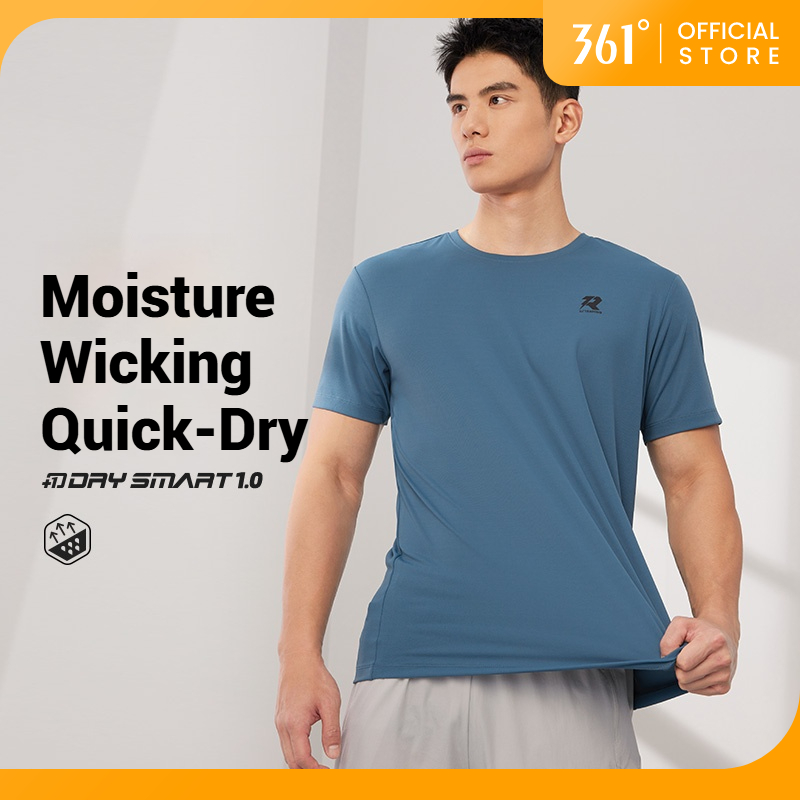 361 Degrees เสื้อยืดแขนสั้นแห้งเร็วสำหรับผู้ชาย ชุดออกกำลังกายและวิ่ง ผลิตจากผ้าไหมน้ำแข็งระบายอากาศได้ 652524115