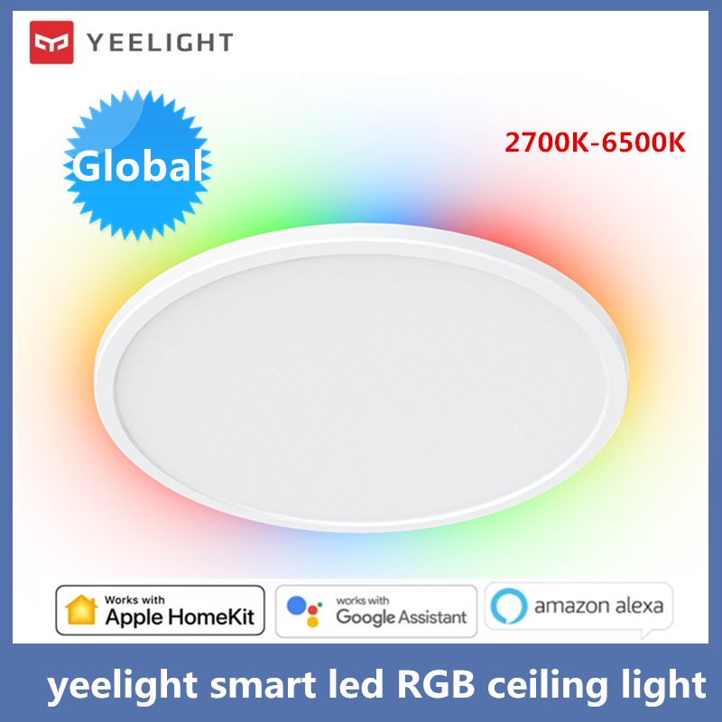 Yeelight โคมไฟเพดานอัจฉริยะ Led RGB Wifi 24W หรี่แสงได้ 2700K-6500K บางพิเศษ ควบคุมด้วยเสียง ทํางานร่วมกับ APP Homekit Mi home