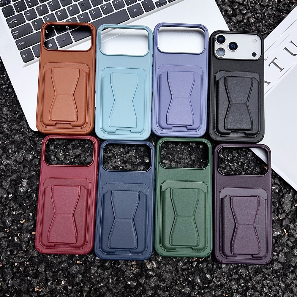 ช่องใส่การ์ดสําหรับ iPhone 15 16 17 Pro Max กรณีกันกระแทก 2 In 1 TPU PU ผู้ถือบัตรเหล็กแทรกฝาครอบ – โปรปัง