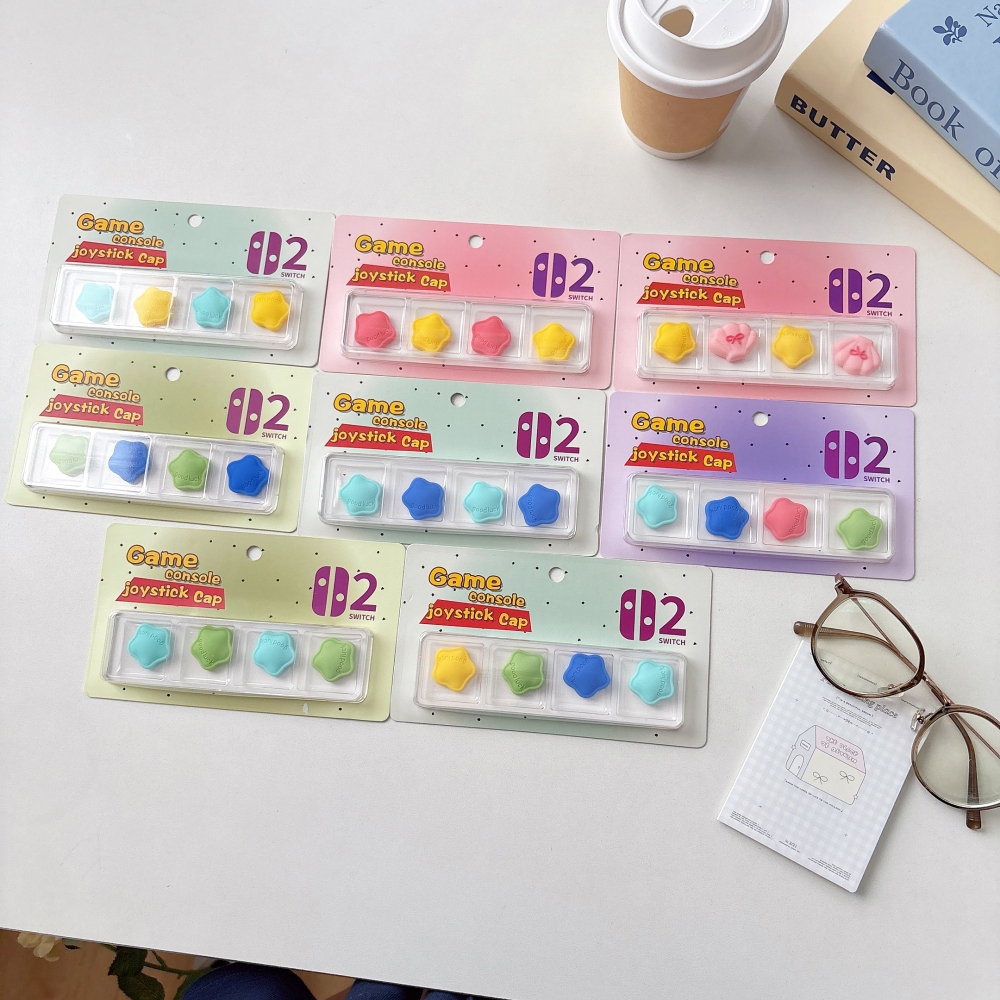 4 ชิ้น/ล็อต Cat Claw Shell สตรอเบอร์รี่ Star Bear ซิลิโคนนุ่ม Thumb Stick Grip Cap จอยสติ๊กสําหรับ Nintendo Switch 2 (2025) switch2 Controller - รูปที่ 5