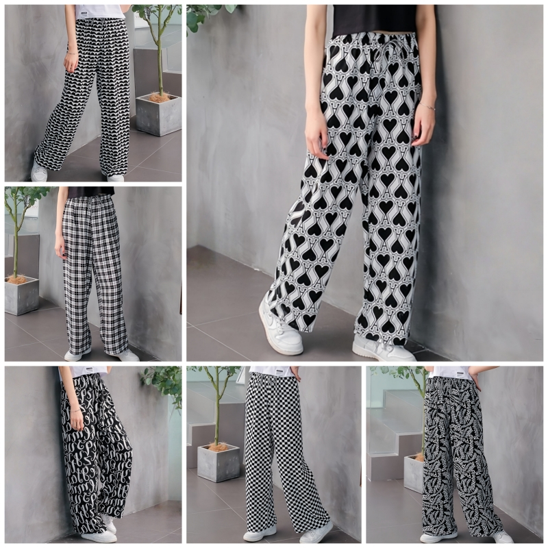 กางเกงขากกว้างผ้าไหมน้ำแข็งสำหรับผู้หญิง ไซส์ S-2XL สไตล์หลวมๆ เหมาะกับฤดูร้อน
