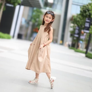 B&R Kids【ชุดเดรสเด็กผู้หญิง】ส่งจากไทย ชุดเดรสแฟชั่นเด็ก สไตล์เกาหลี ชุดเสื้อกระโปรงไม่มีแขน หลวมสบาย ผ้าคอตตอนนุ่ม ใส่สบาย