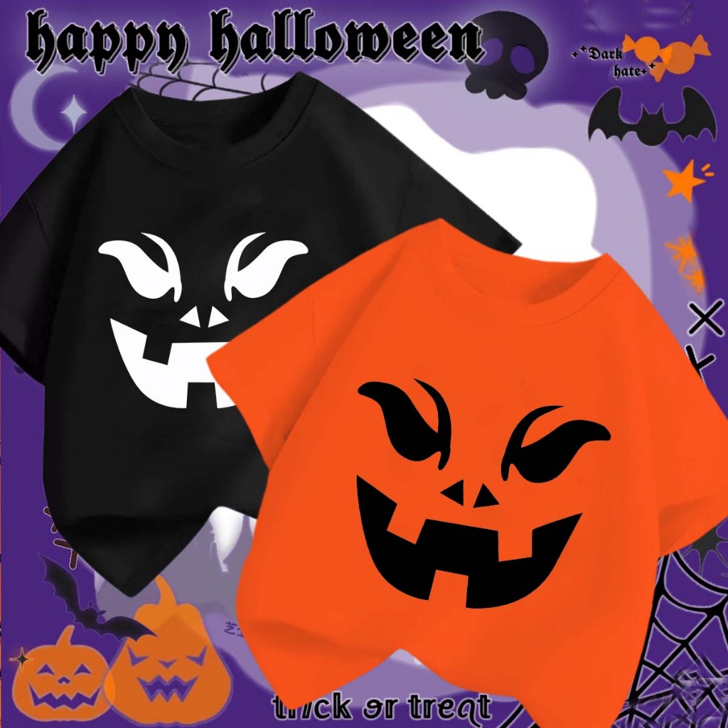 (จัดส่งตลอด 24 ชั่วโมง) Halloween เสื้อทีชฮาโลวีน เด็กๆ ยาวแขนสั้น สำหรับชายหญิง Happy Halloween #H6